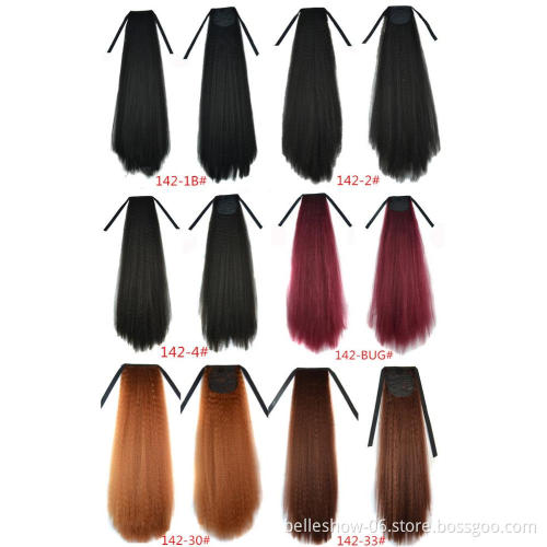 Hot sell drawstring Ponytail, premium synthetic fiber,100gr,28inch, various colors corn kinky straight ponytail